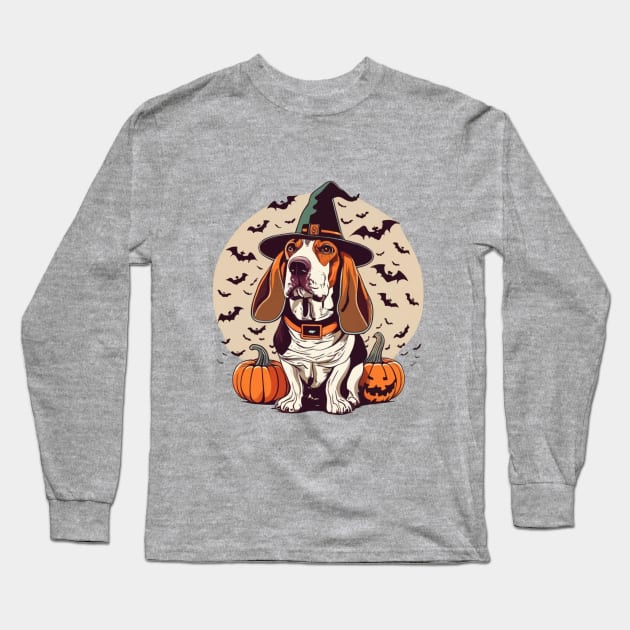 Basset Hound Pumpkin Long Sleeve T-Shirt by BukovskyART